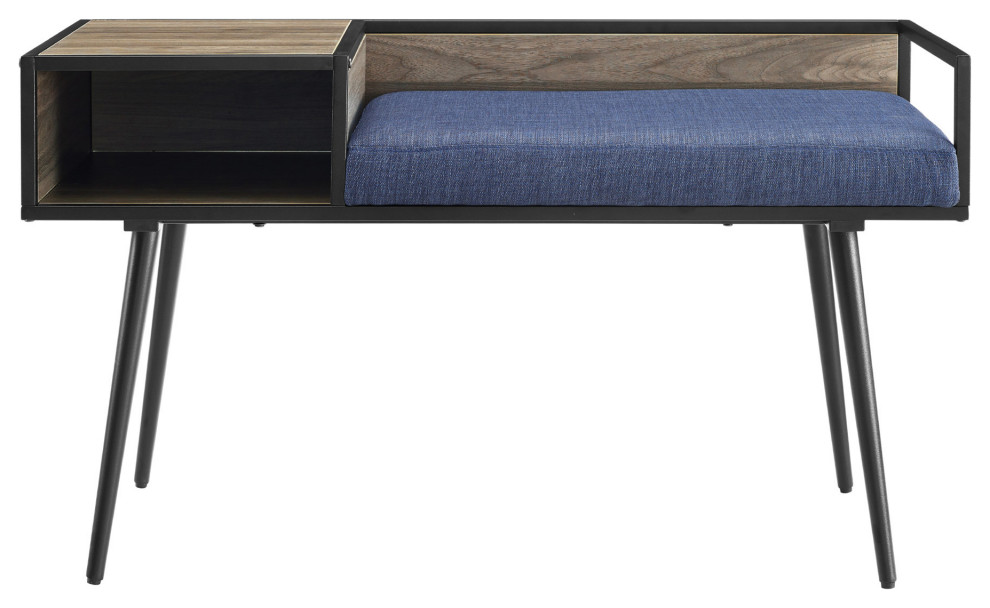 40" Modern Telephone Entry Bench, Blue Midcentury Accent And