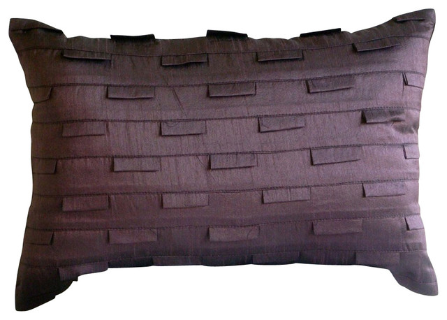 Purple Art Silk Solid Color Pintucks Pillows Cover Plum Stripe