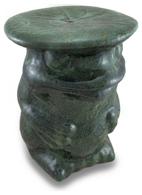 Bright Green Ceramic Frog Decorative Accent Stool Garden Stand