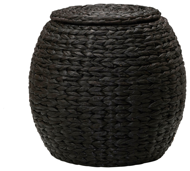 Handwoven Water Hyacinth Barrel Wicker Storage Basket Side Table