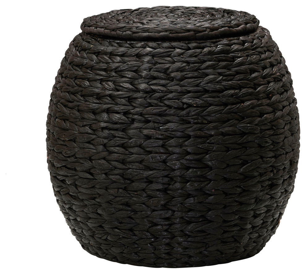Handwoven Water Hyacinth Barrel Wicker Storage Basket Side Table