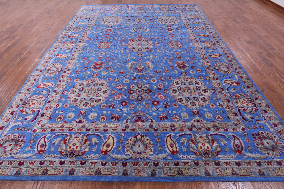 9' 1" X 12' 1" Wool & Silk Persian Handmade Rug Q15536, 9' 1" X 12' 1