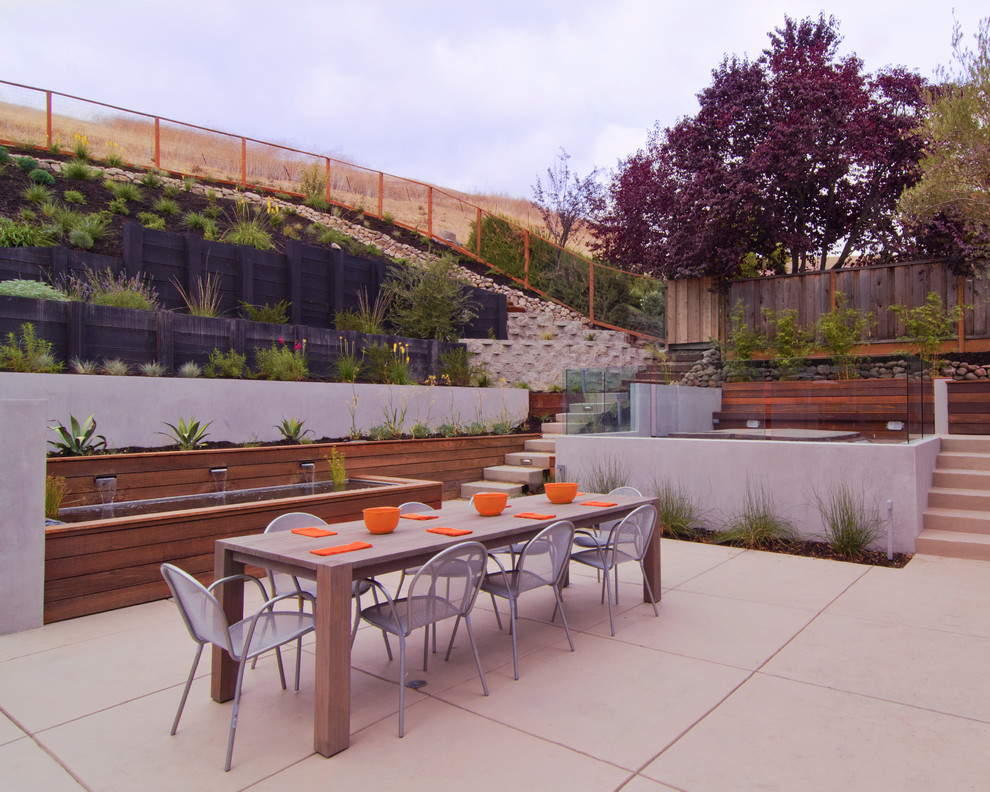 Design ideas for a large contemporary backyard patio in San Francisco with an outdoor kitchen, concrete pavers and no cover.