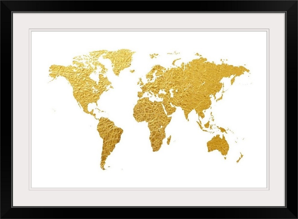 world map in gold foil white black framed art print contemporary prints and posters by great big canvas houzz