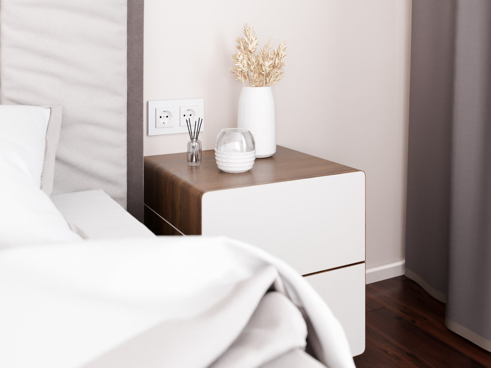 Прикроватные тумбочки и комод в интерьере спальни