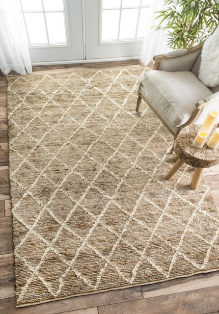 Hand Knotted Natural, Fiber Braided Trellis Jute Rug, Natural, 9'x12'