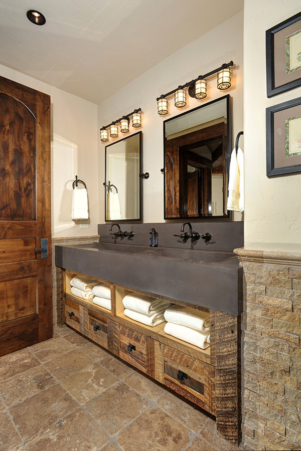 Spa Bath with Trough Sink - Rustic - Bathroom - Denver ...