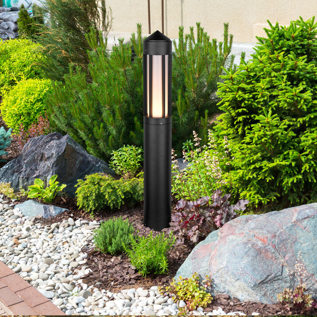 32" Modern LowVoltage 6Watt Integrated LED Outdoor Bollard, Matt Black Transitional Path