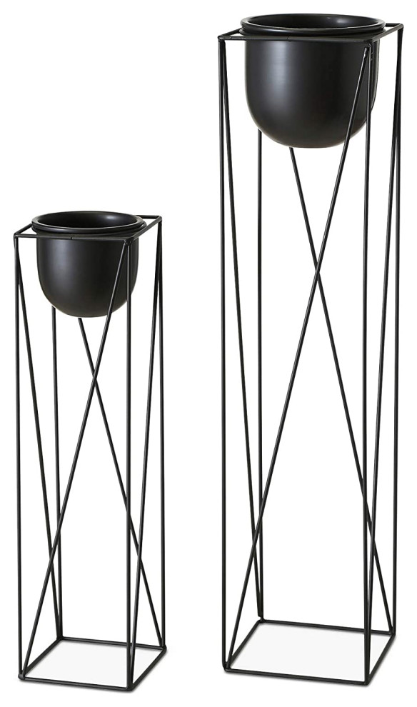 2 Piece Tall Plant Pots and Stand Industrial Indoor Pots And