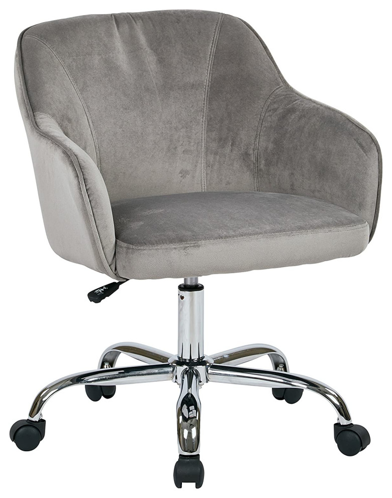 Swivel Office Chair, Chrome Base With Padded Velvet Seat & Curved Back