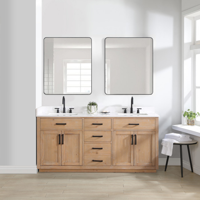 Gavino Vanity With Grain White Composite Stone Top, 72