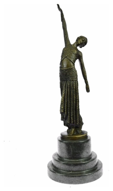 Bronze Modern Vintage Art Deco Sculpture DH Chiparus Female Dancer Metal Statue