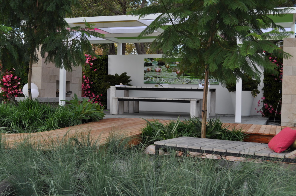 Photo of a small contemporary courtyard patio in Perth with a vertical garden and a pergola.