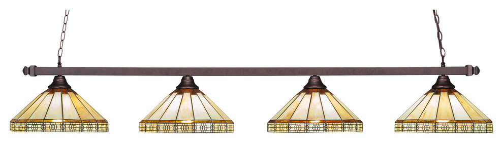 Square 4 Light Bar In Bronze, 15" Honey and Brown Mission Tiffany Glass