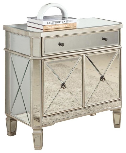 Powell Mirrored 1-Drawer and 2-Door Console