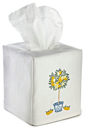 Tissue Box Cover, Lemon Topiary Tree, White