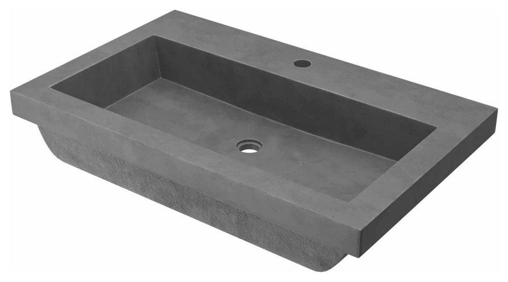 Trough 3019 Concrete Bathroom Sink, Slate, Single Faucet Hole