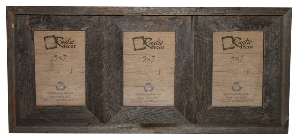 Crockett Reclaimed Rustic Barn Wood Triple Photo Frame, 5"x7"