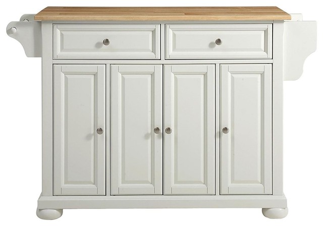White Kitchen Island Storage Cabinet with Solid Wood Top