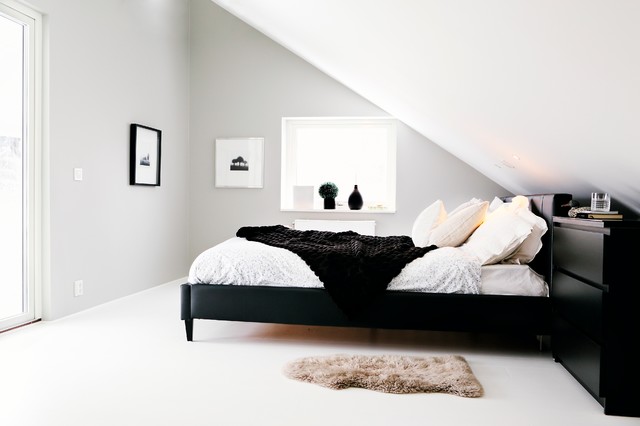Rum i gr&aring;tt skandinavisch-schlafzimmer