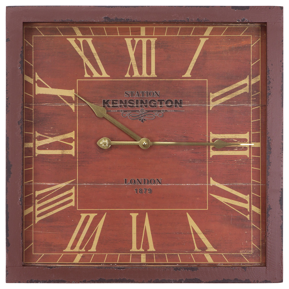 Yosemite Home Decor Square Wooden Wall Clock, Red Frame, CLKA1B951