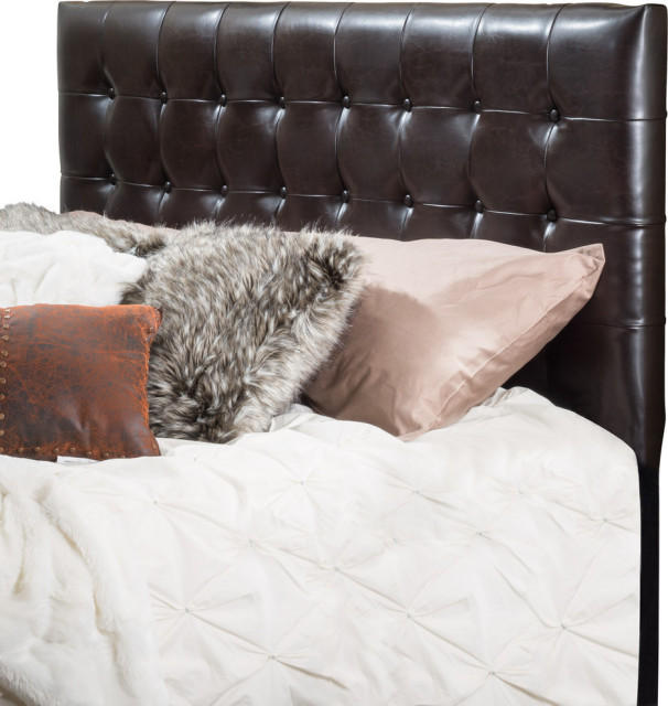 Lucca Tufted Bonded Leather King Cal, Brown Leather Headboards King