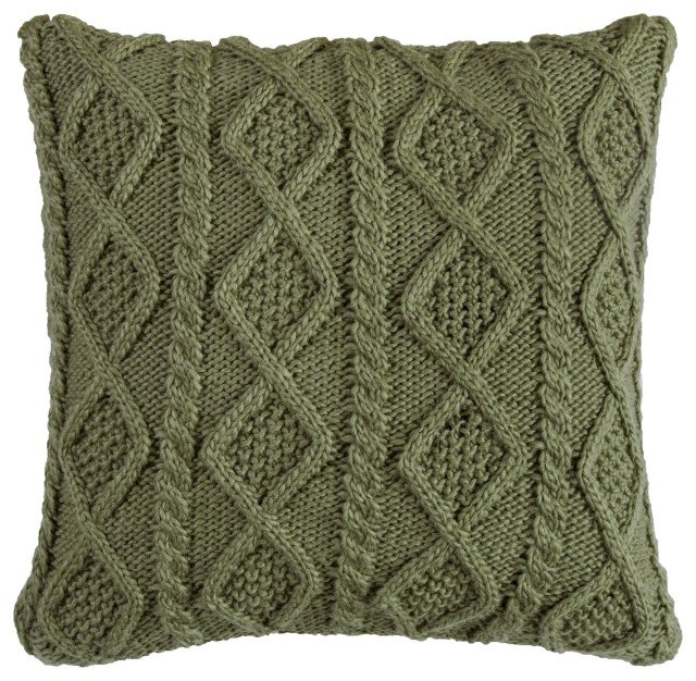 Cable Knit Soft Diamond Throw Pillow, 18"x18" Contemporary