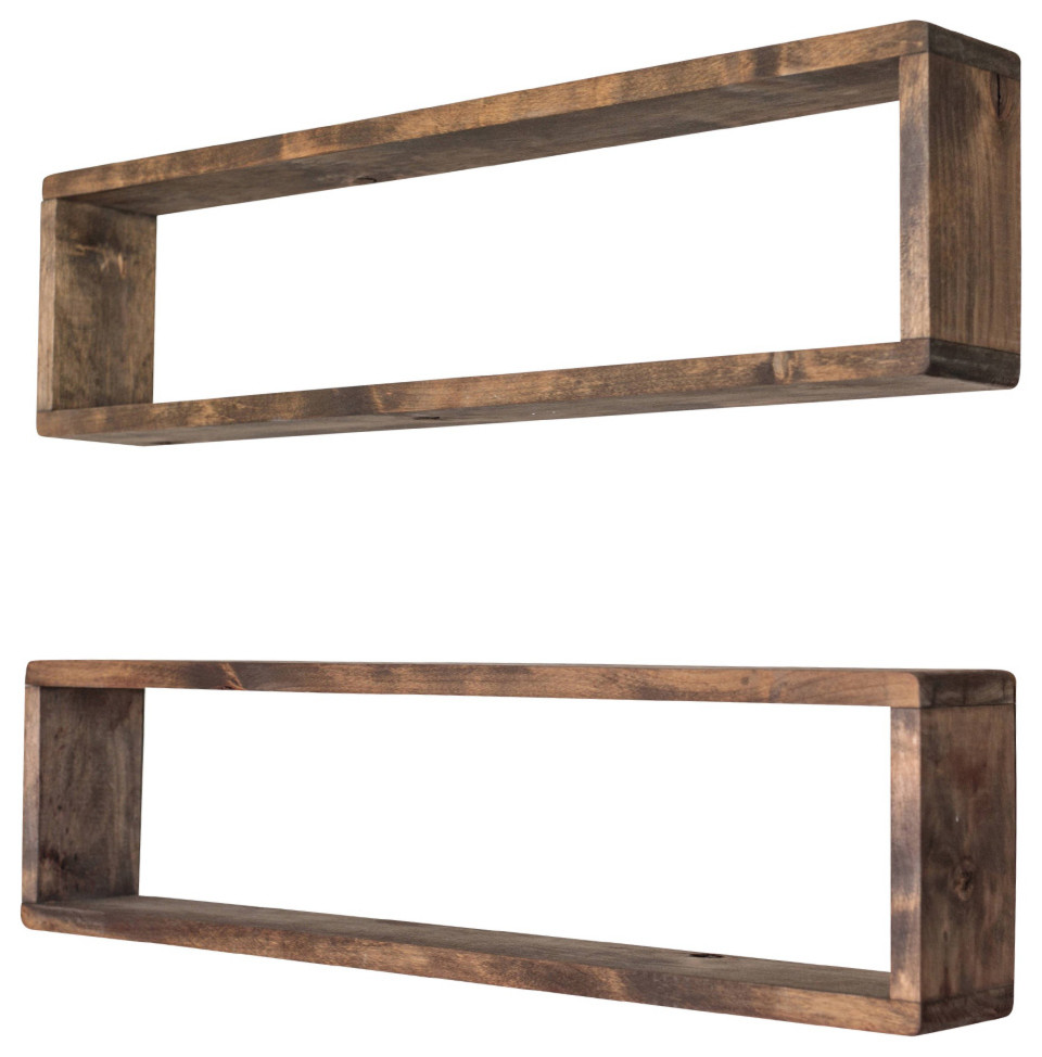 Floating Stackable Box Shelves, Walnut, Stain, Set of 2
