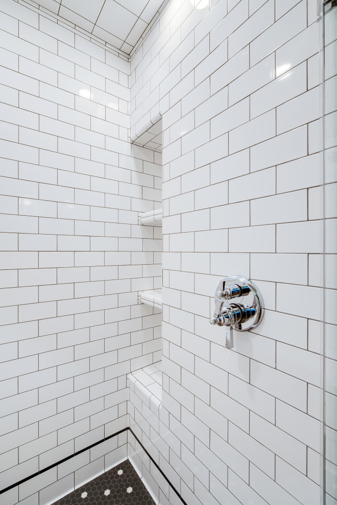 Craftsman Subway Tile Bathroom with Custom Mosaic Floor Craftsman