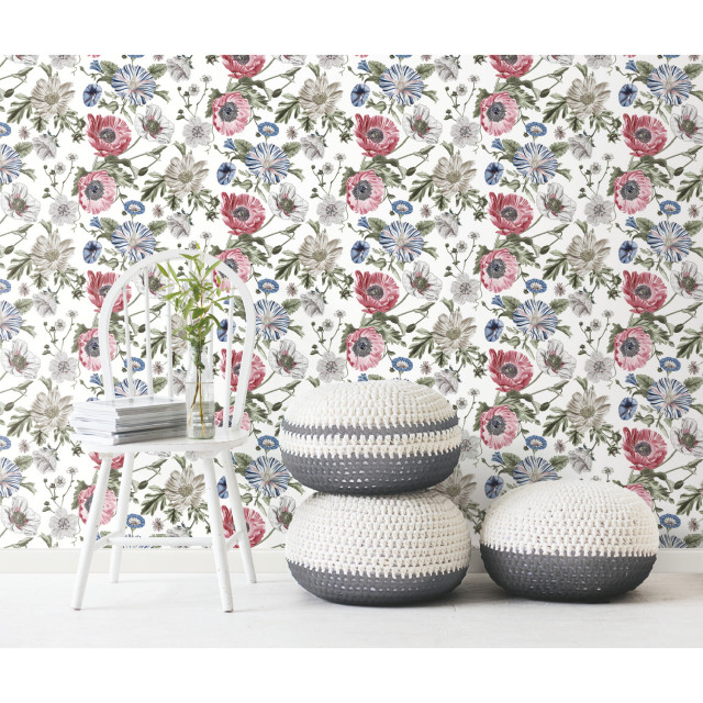 Vintage Poppy Peel & Stick Wallpaper Traditional Wallpaper by