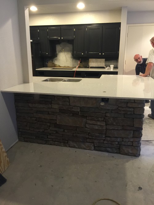 Need help with backsplash for kitchen remodel - The kitchen has a more modern countertop (quartz stellar snow), but our  flooring will be kind of vintage.