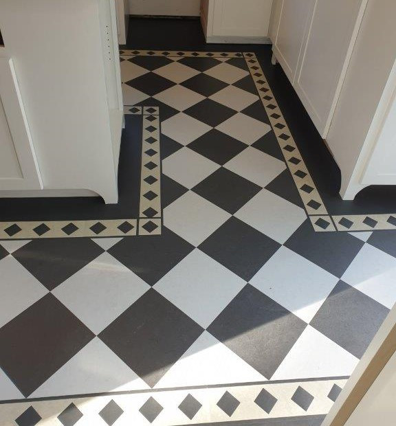 Black & White Forbo Marmoleum Floor with a Checkerboard Design