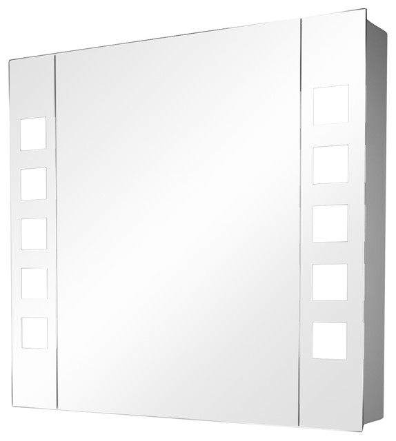 Demisting Mirrored Bathroom Cabinet and LED Squares, Without Built-In Speakers