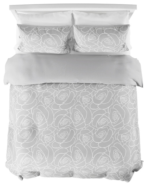 LHC 3Piece Bed of Roses Floral Print Bed Set, Full/Queen, Full/Queen