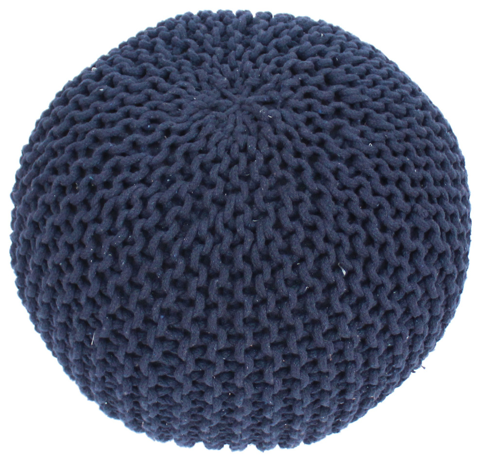 GDF Studio Poona Hand Knitted Artisan Pouf, Navy