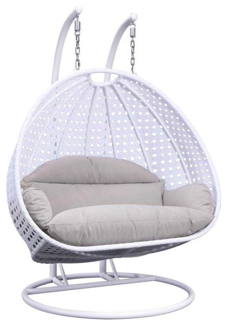 LeisureMod Modern 2 Person Wicker Double Hanging Egg Swing Chair, Whtie