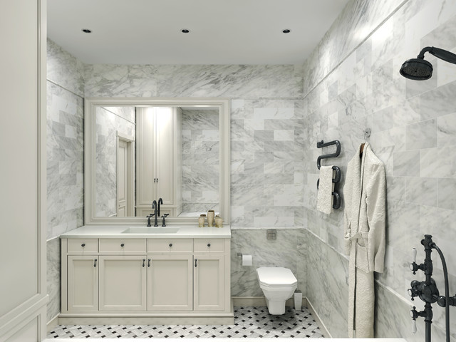carrara marble tile white bathroom design ideas - modern - bathroom