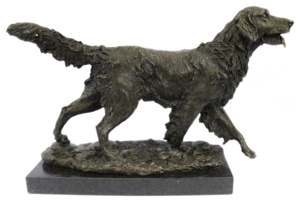 Solid Bronze Hot Cast Statue Golden Retriever Signed Barye Marble Decor Art Dec