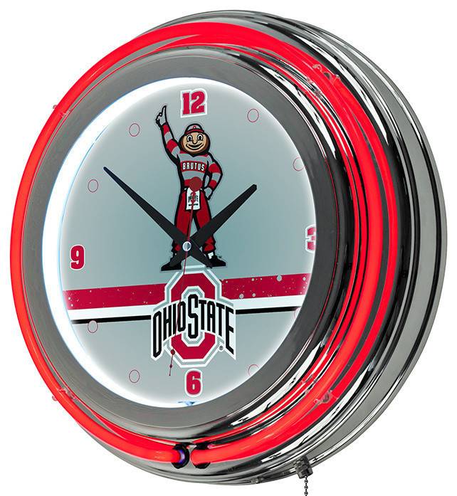 Ohio State Stripe Chrome Double Ring Neon Clock