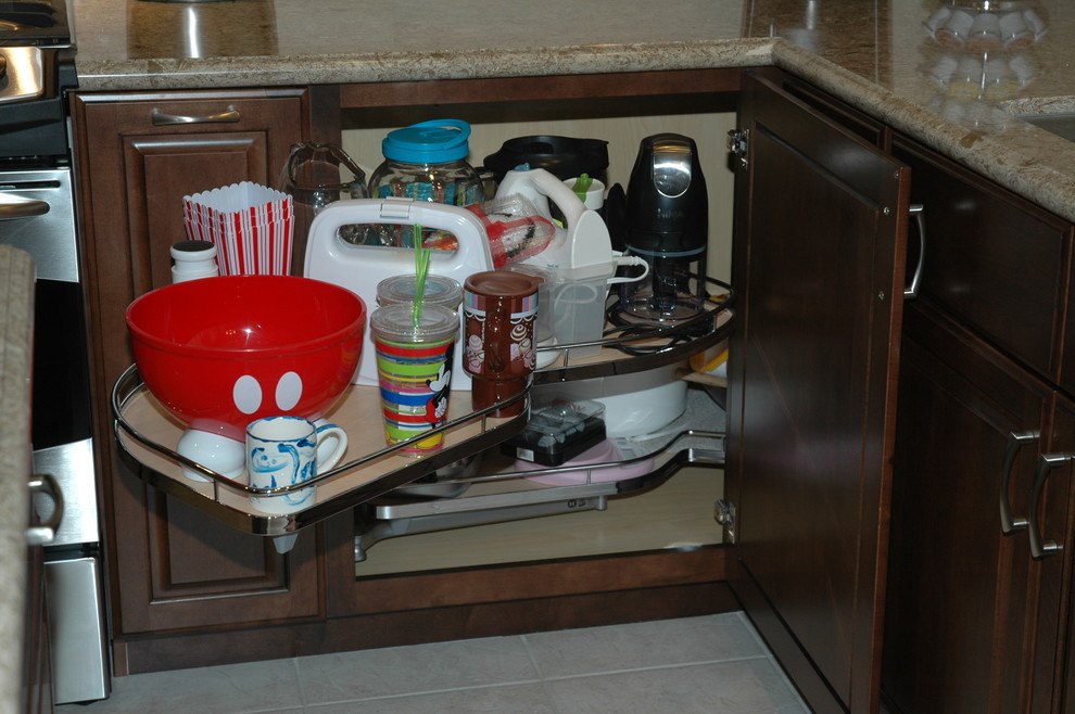 Base corner with swing out shelves Transitional Kitchen