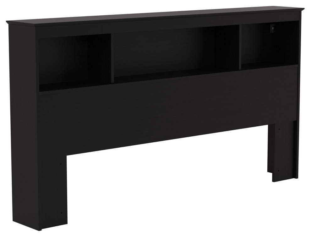 Modern Headboard, 3 Open Compartments and 2 USB Ports Transitional