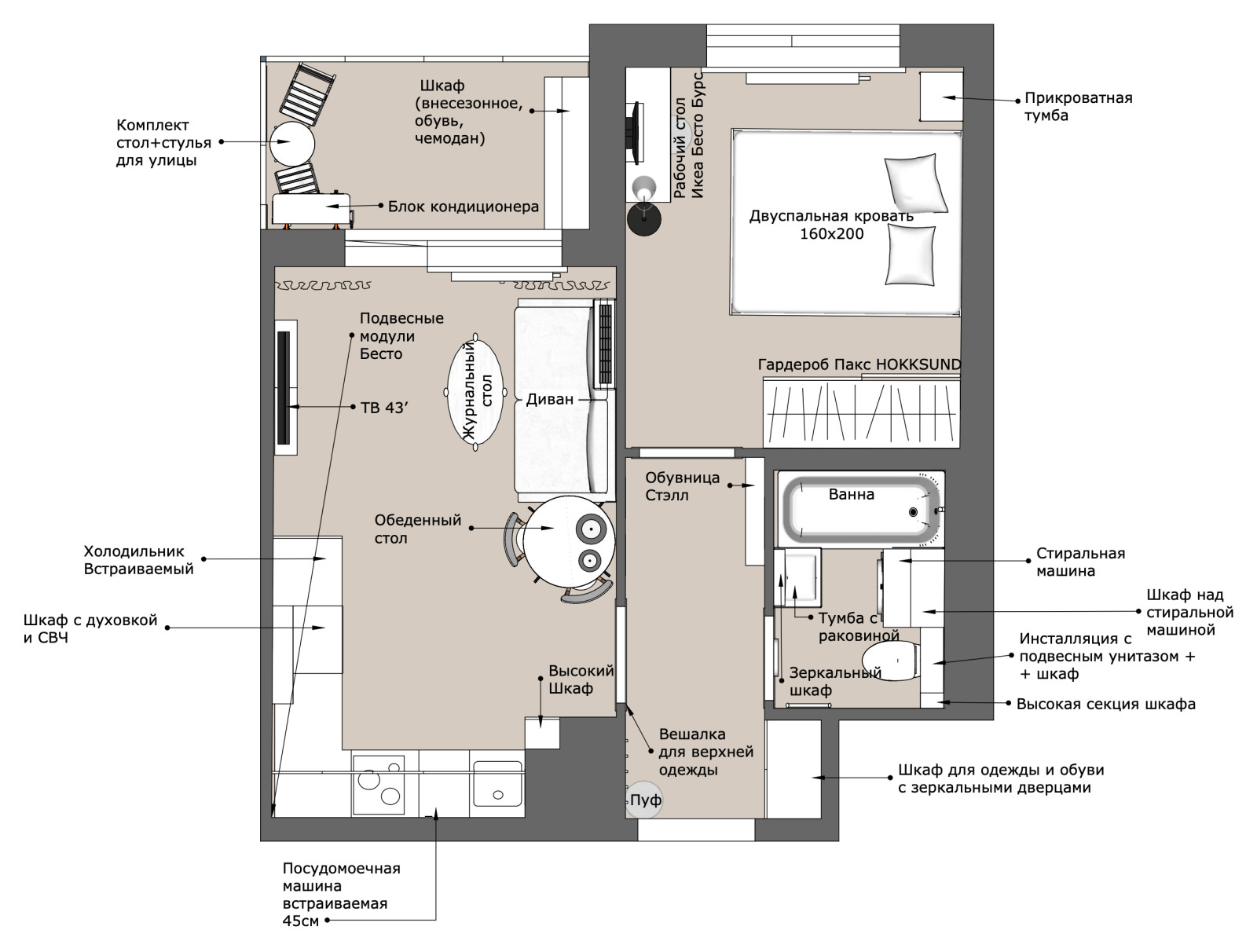 Маленькая цветная евродвушка в ЖК "Артлайн" в нежных тонах