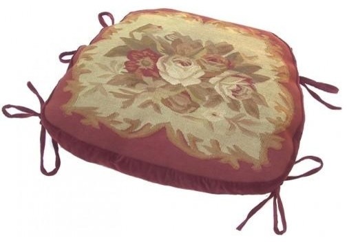 Chair Cushion Aubusson Floral 18x20 20x18 Red Down Feather Insert
