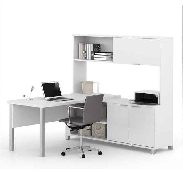 Pro Linea Modern L Shaped Desk Hutch White Contemporary