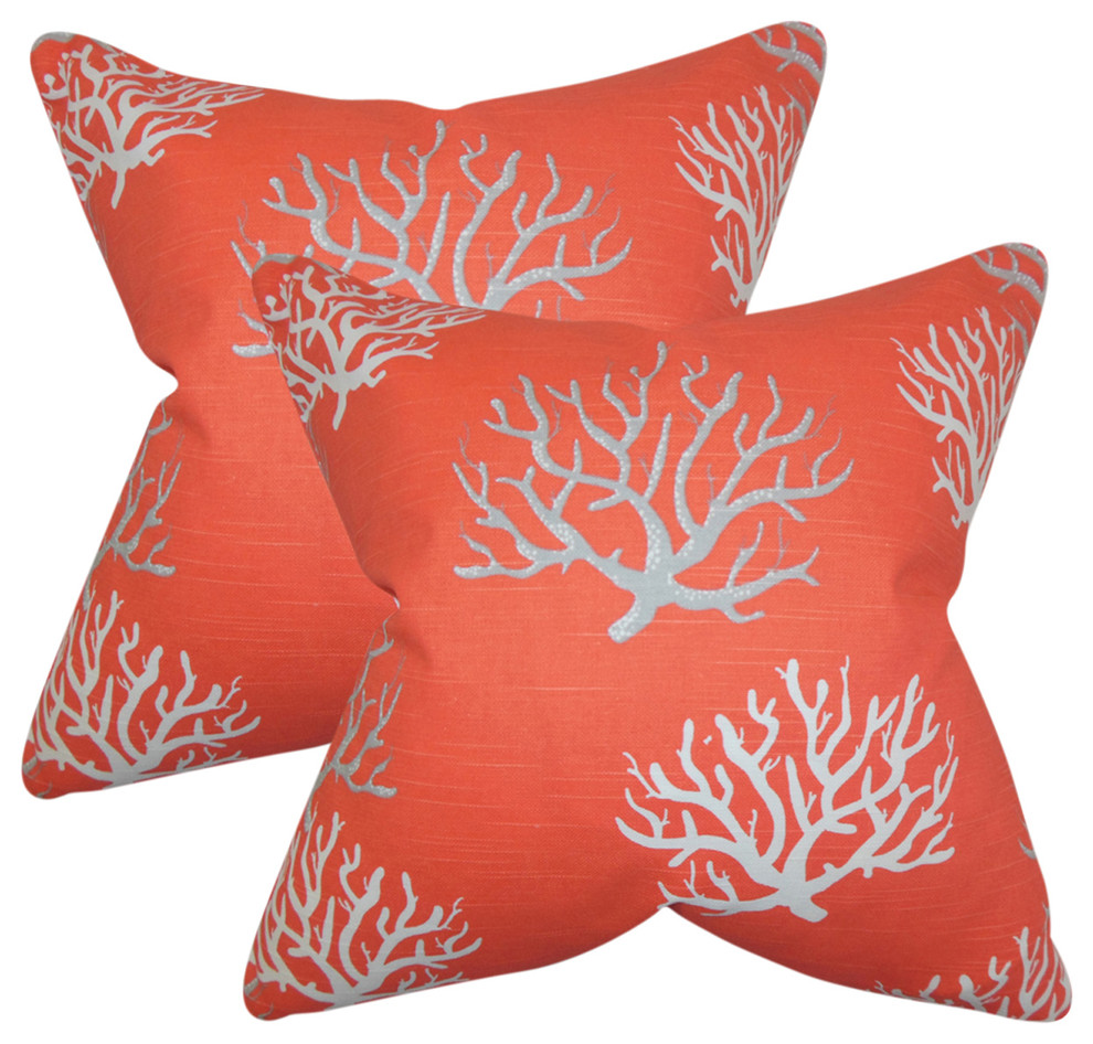 Hafwen Coastal Throw Pillows, Navy Blue, Set of 2 Beach Style