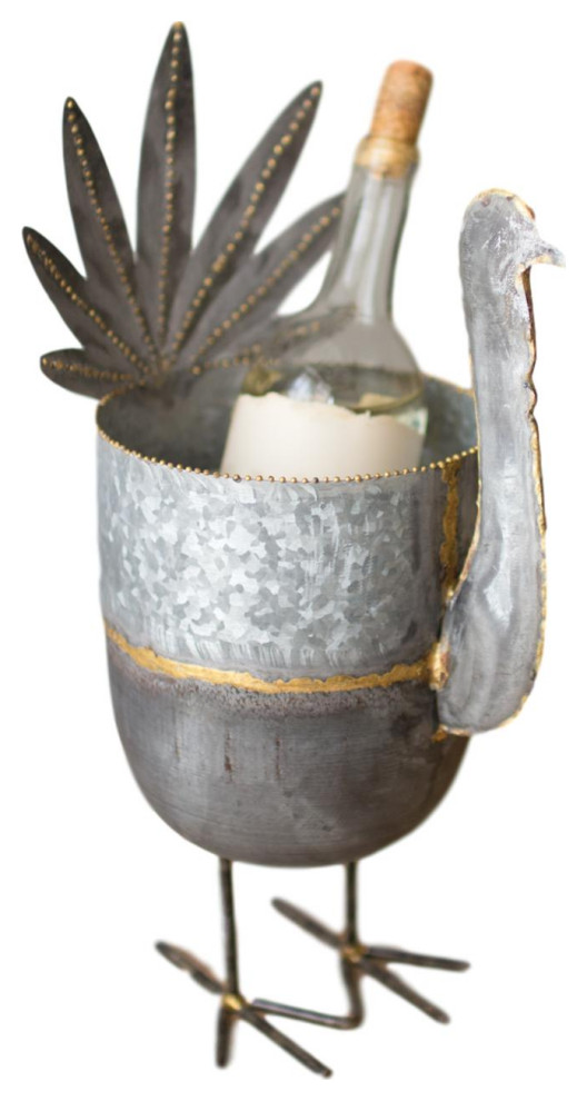 Tabletop Metal Galvanized Turkey Wine Bottle Chiller Fall Decor Rustic Bird Transitional Ice