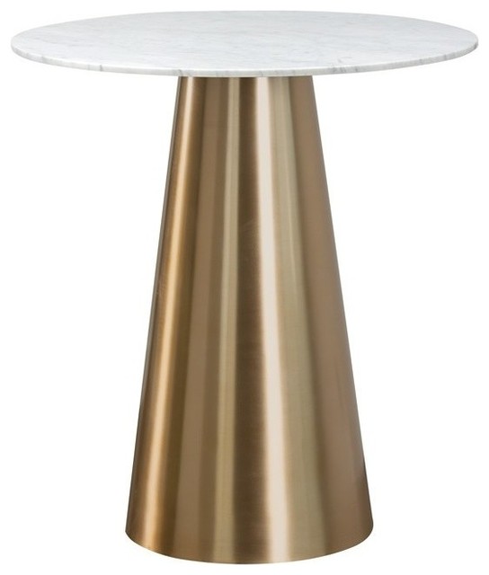 Damon Bar Table, Gold, White Marble Contemporary Indoor Pub And Bistro Tables by Sunpan