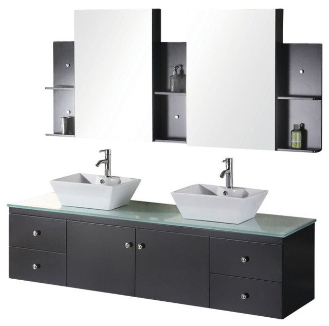 Double Sink Wall Mount Vanity, Espresso, 72