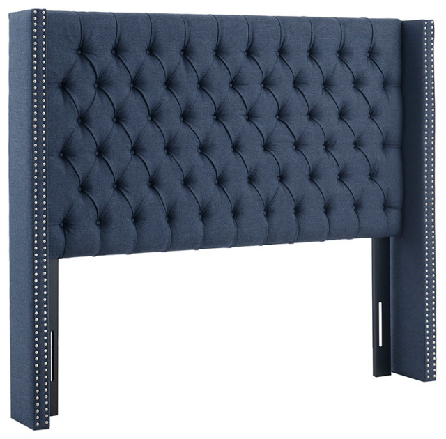 Madison Park Amelia Tufted Upholstered Headboard, Navy Blue Transitional Headboards by