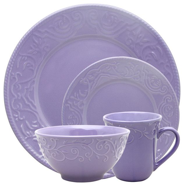 Elama Lilac Fields 16-Piece Dinnerware Set - Traditional ... Elama Lilac Fields 16-Piece Dinnerware Set - Traditional ...